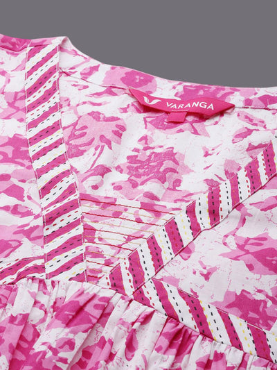 Indyancart VA Women'sPink Floral Printed Thread Work Pure Cotton Kurta With Palazzos & Dupatta