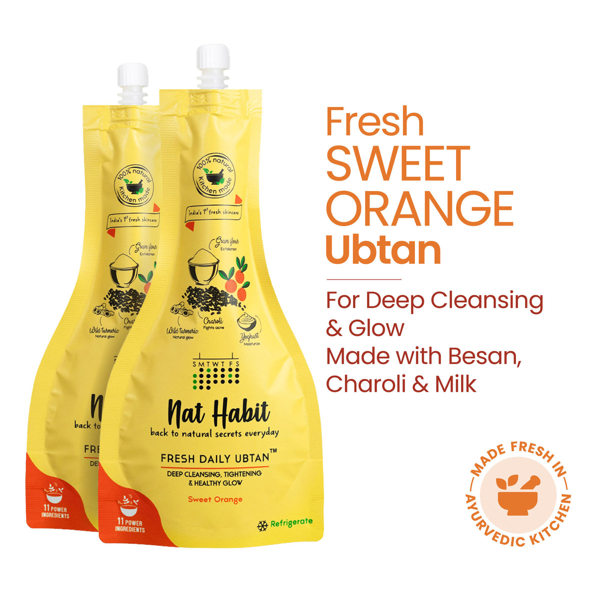 Nat Habit Fresh Daily Ubtan Face Pack - Sweet Orange for Deep Cleansing, Tightening & Instant Glow