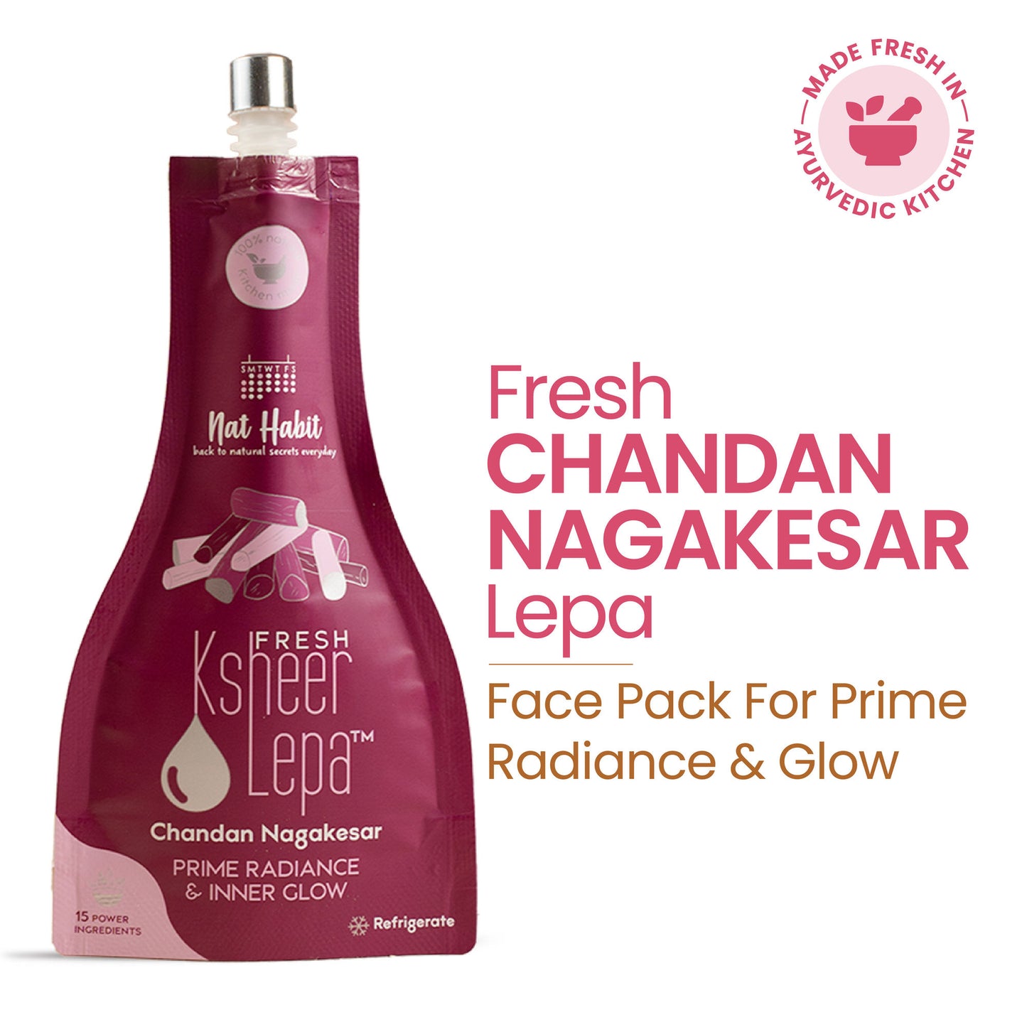 Nat Habit Chandan Nagakesar Ksheer Lepa, Clay Face Mask for Glowing Skin with Sandalwood, Face Pack