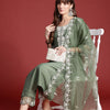Indyancart IE Floral Embroidered Thread Work Kurta With Trousers & Dupatta