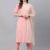 Dhiyona IE Women Pink & Off White Embroidered Kurta with Trousers & With Dupatta