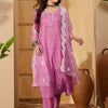 Indyancart SN Women's Abstract Printed & Embroidered V-Neck A-Line Kurta With Trousers And Dupatta