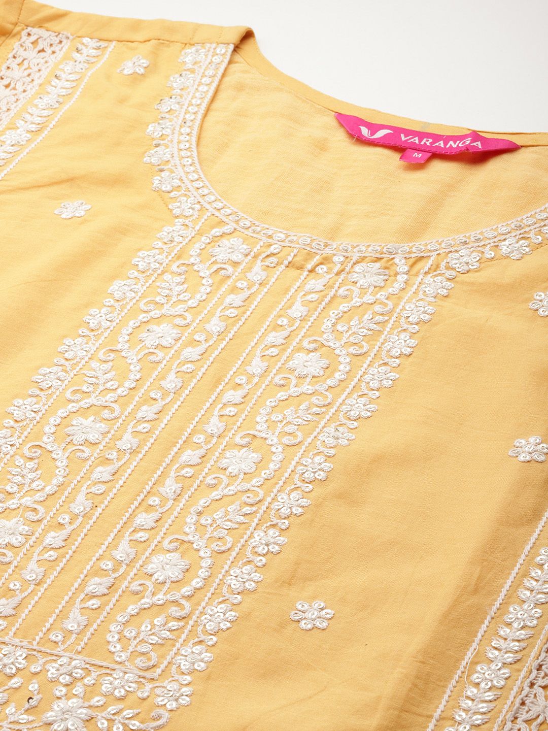 Indyancart VA Women's Embroidered Sequinned Pure Cotton Kurta with Trousers & Dupatta