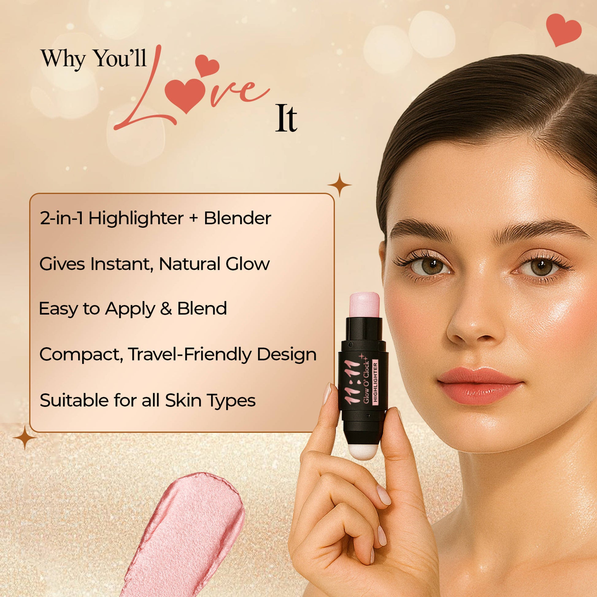 FASHION COLOUR 11:11 Glow O’Clock Highlighter Stick For Face & Body - Lavender