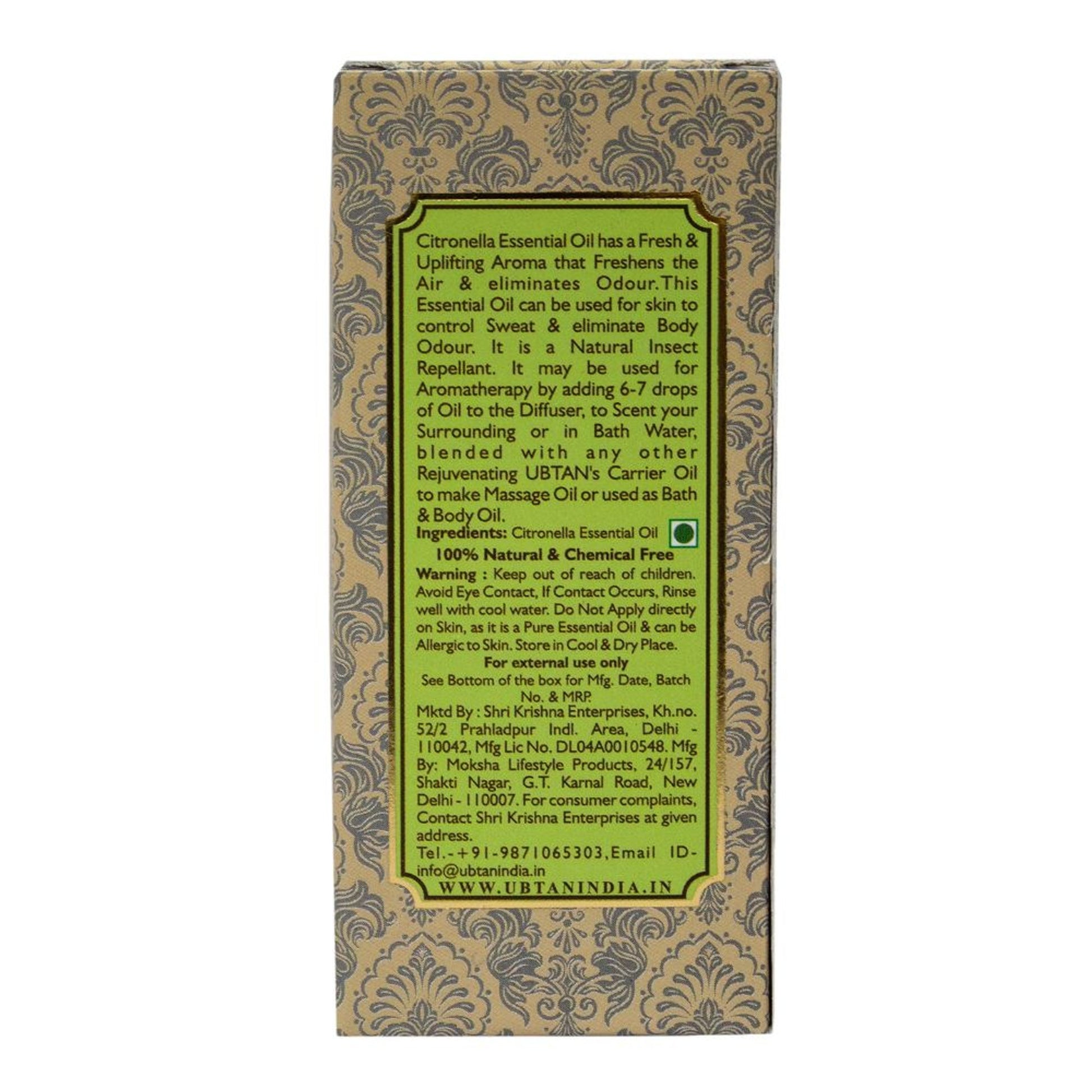 Rejuvenating UBTAN Citronella Essential Bath & Body Oil
