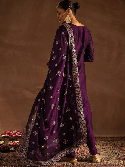 Dhiyona IE Floral Embroidered Regular Thread Work Straight Kurta With Trousers & Dupatta
