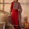 Dhiyona IE Women Ethnic Motifs Embroidered Cotton Kurta with Trousers