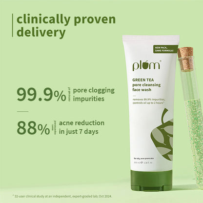 Plum Green Tea Pore Cleansing Gel Face Wash With Glycolic Acid - Fights Pimpels & Control Oil