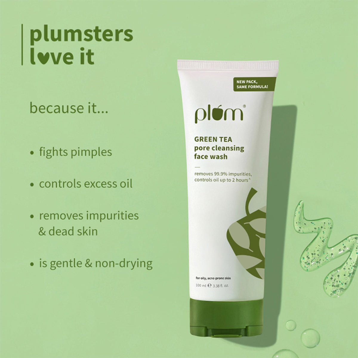 Plum Green Tea Pore Cleansing Gel Face Wash With Glycolic Acid - Fights Pimpels & Control Oil