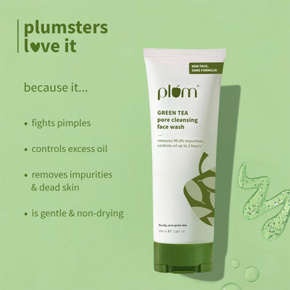 Plum Green Tea Pore Cleansing Gel Face Wash With Glycolic Acid - Fights Pimpels & Control Oil