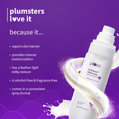 Plum Cerasense Milky Toner with Ceramides & Peptides For Barrier Repair