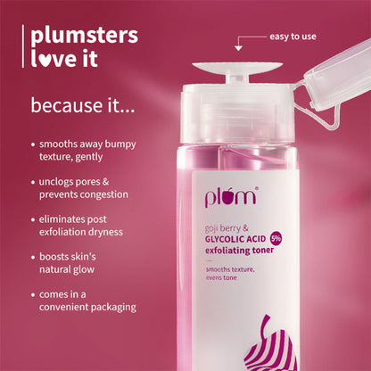Plum 5% Glycolic Acid & Goji Berry Exfoliating Toner for textured skin