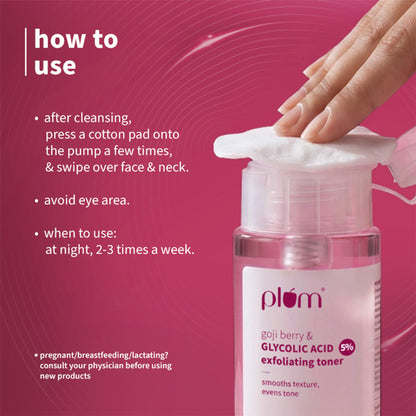 Plum 5% Glycolic Acid & Goji Berry Exfoliating Toner for textured skin