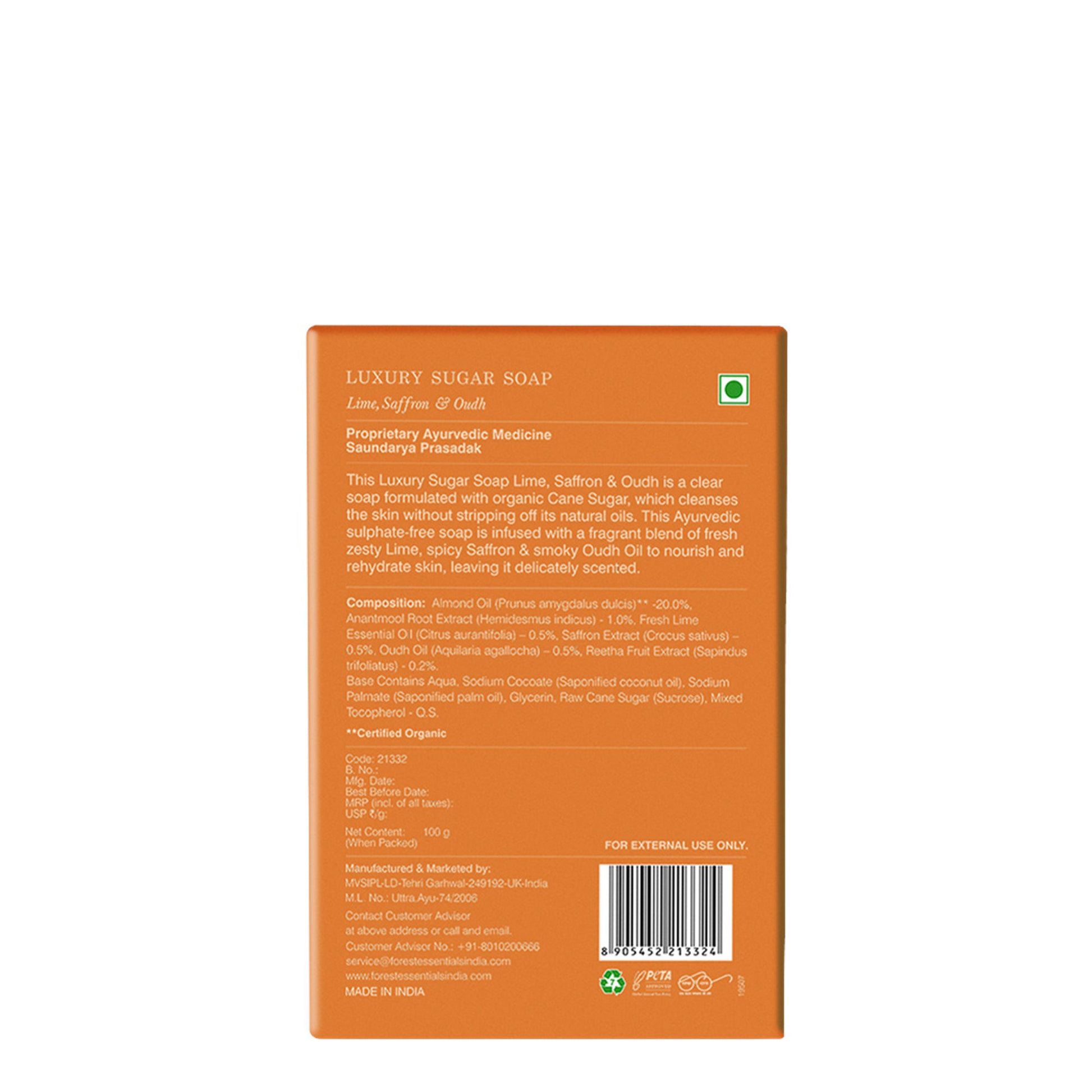 Forest Essentials Lime Saffron & Oudh Ayurvedic Luxury Handmade Soap