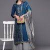 Indyancart VA Women's Grey Embroidered Sequinned Silk Georgette Kurta with Sharara & With Dupatta