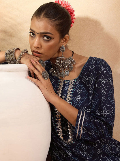 Dhiyona IE Bandahni Printed Calf Length Straight Kurta