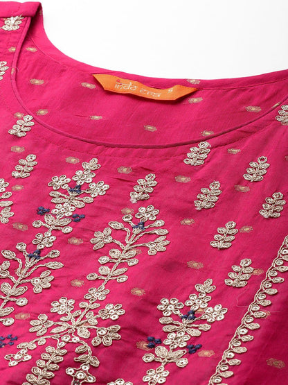 Dhiyona IE Embroidered Empire Sequinned Chanderi Silk Kurta with Trousers & Dupatta