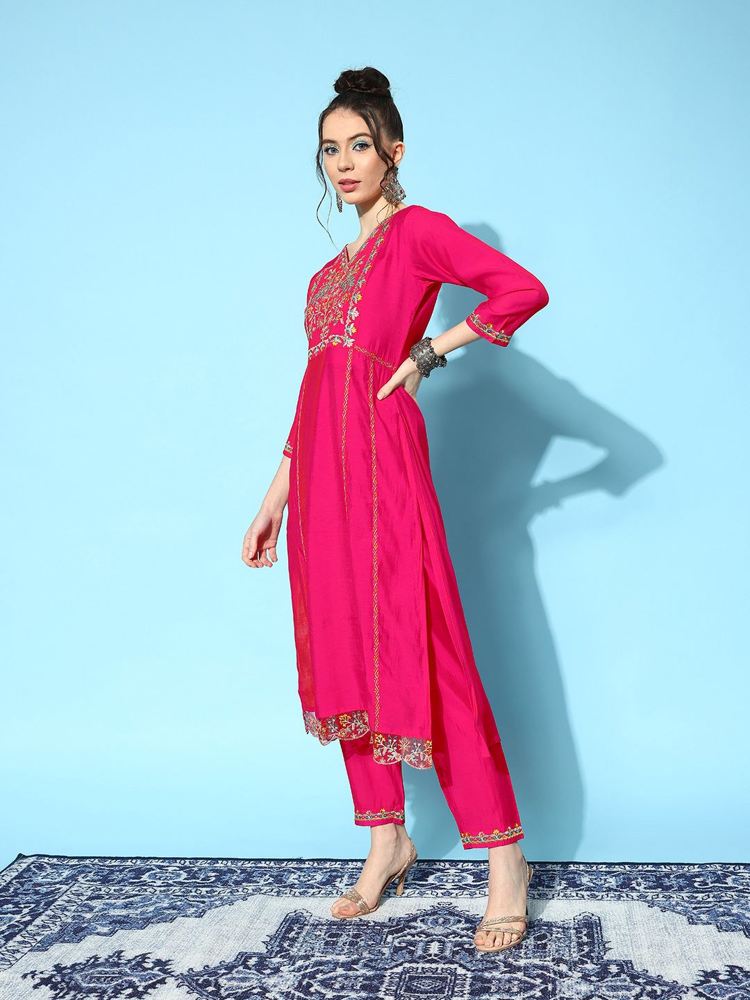 Indyancart SN Women's Floral Yoke Design Regular Kurta with Trousers & With Dupatta