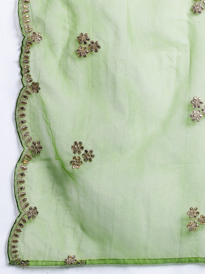 Indyancart Women's Plus Size Floral Embroidered Gotta Patti Kurta with Trousers & With Dupatta