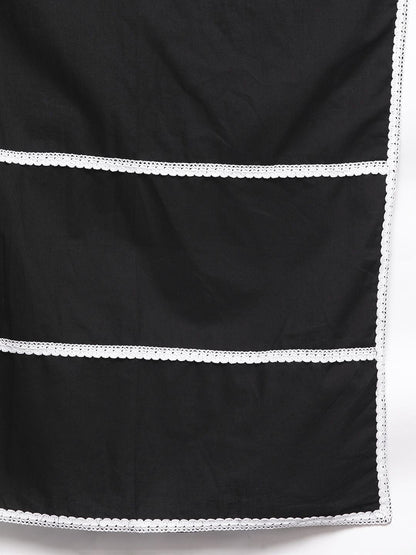 Women Black Floral Printed Kurta with Trousers & With Dupatta
