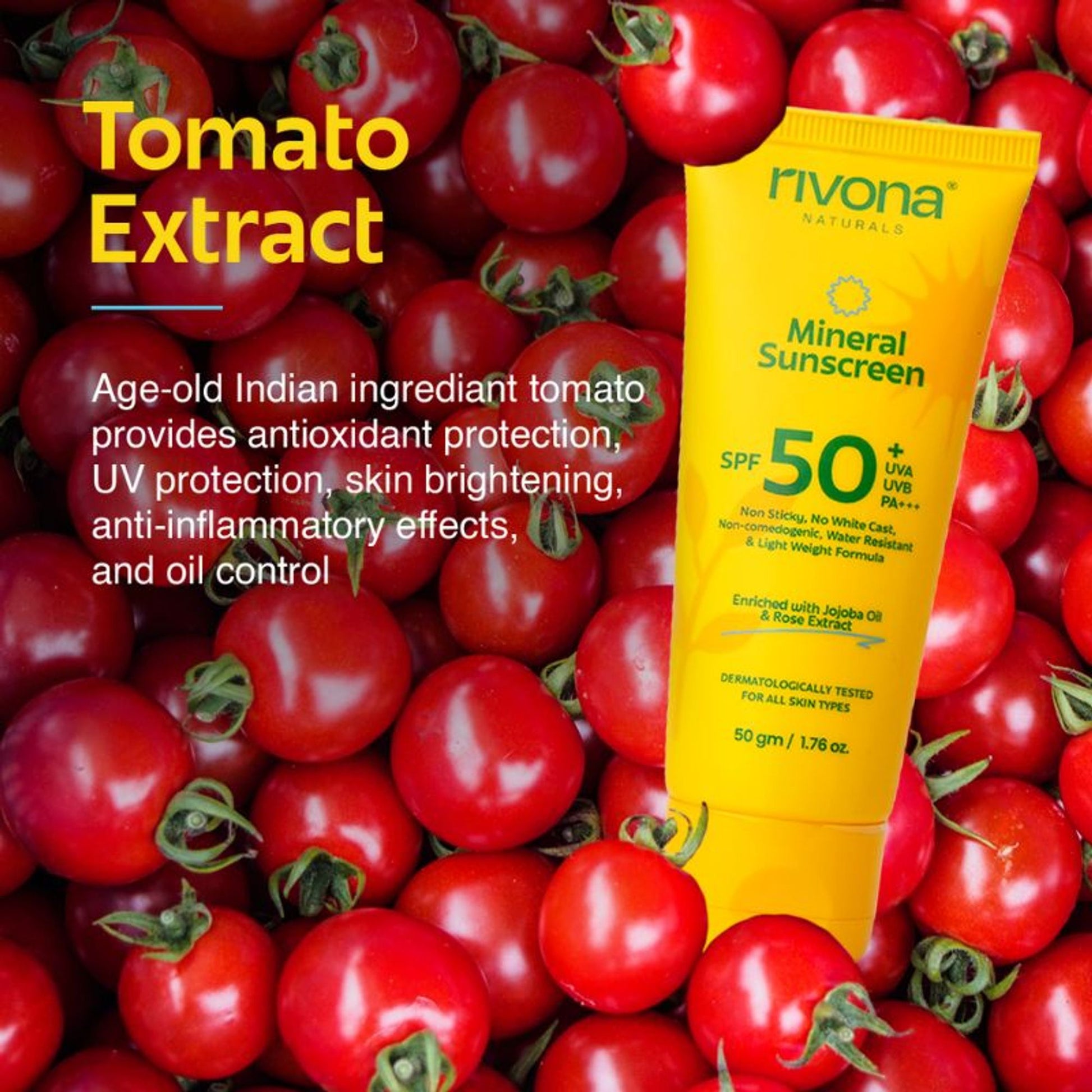 Rivona Naturals Mineral Sunscreen SPF 50 PA+++ Non-Sticky And No White Cast For All Skin Types