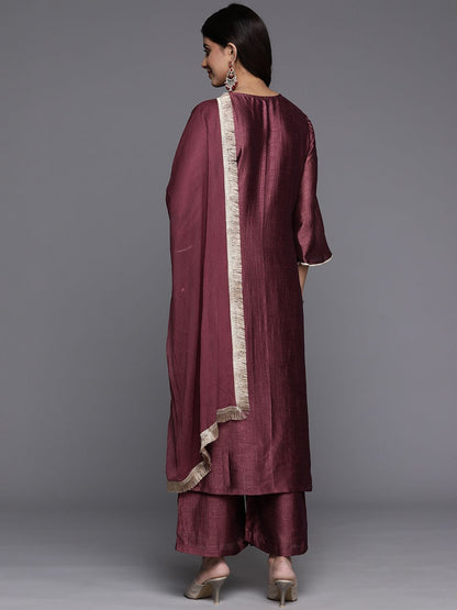 Indyancart VA Ethnic Motifs Embroidered Zari Kurta with Palazzos & Dupatta
