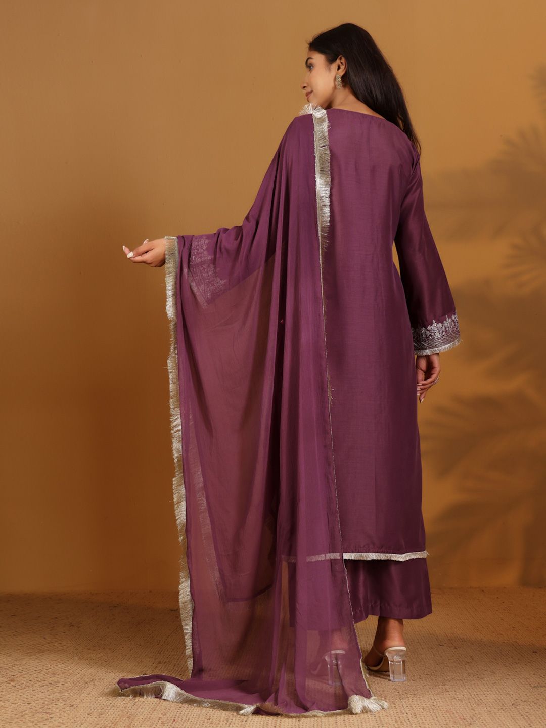 Indyancart VA Women'sFloral Embroidered Sequnnied V-Neck Straight Kurta With Trousers & Dupatta