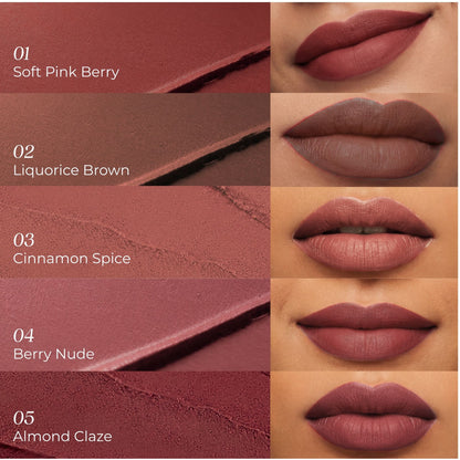 Just Herbs Herb Enriched Matte Liquid Lipsticks, Deeps & Reds, Hydrating & Lightweight - Pack of 5 - Nudes and Browns