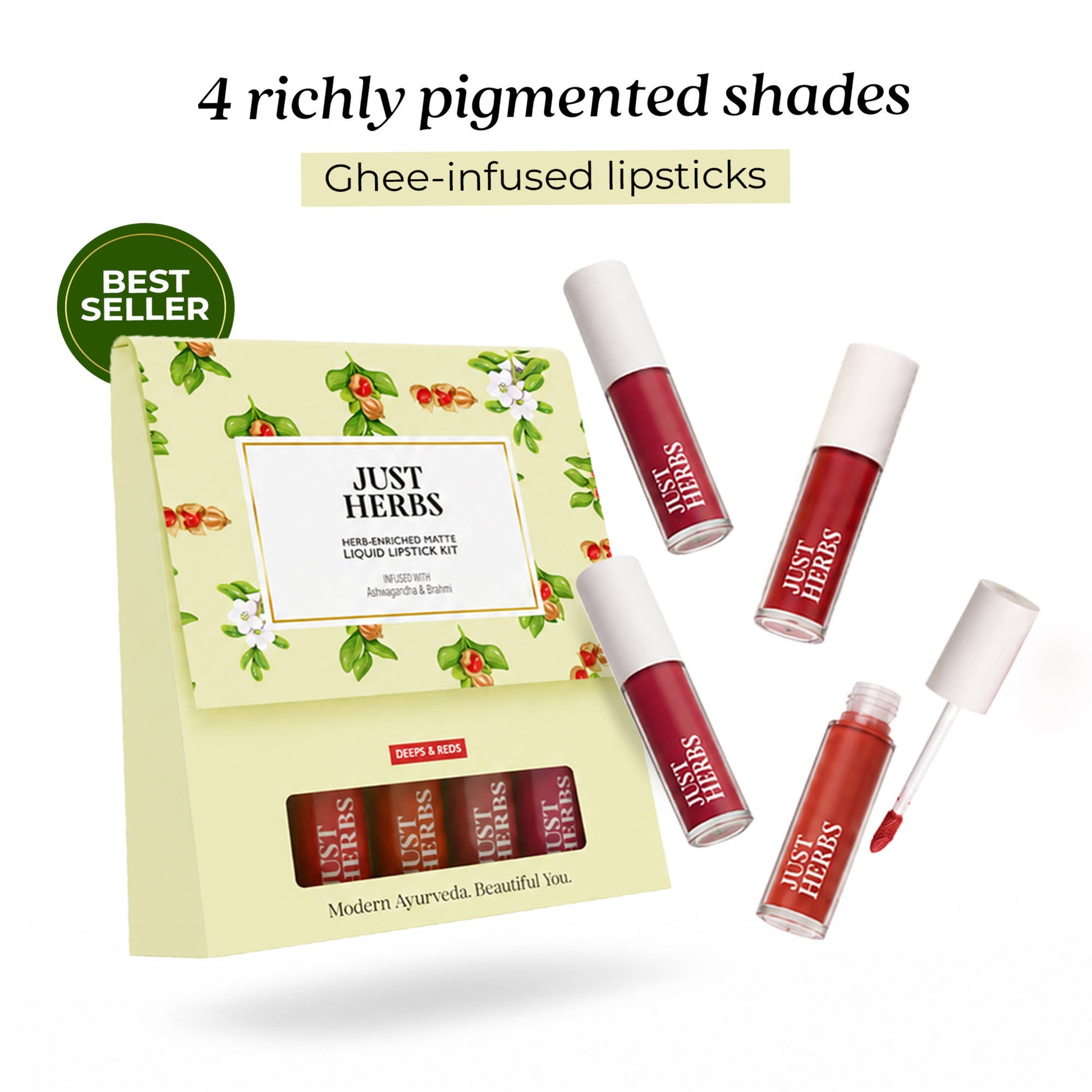 Just Herbs Herb Enriched Matte Liquid Lipstick Kit - Red & Bold