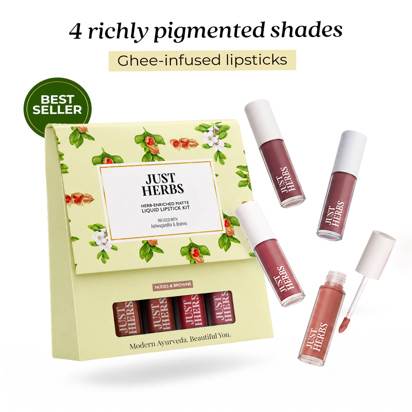 Just Herbs Herb Enriched Matte Liquid Lipstick Kit - Nude & Brown