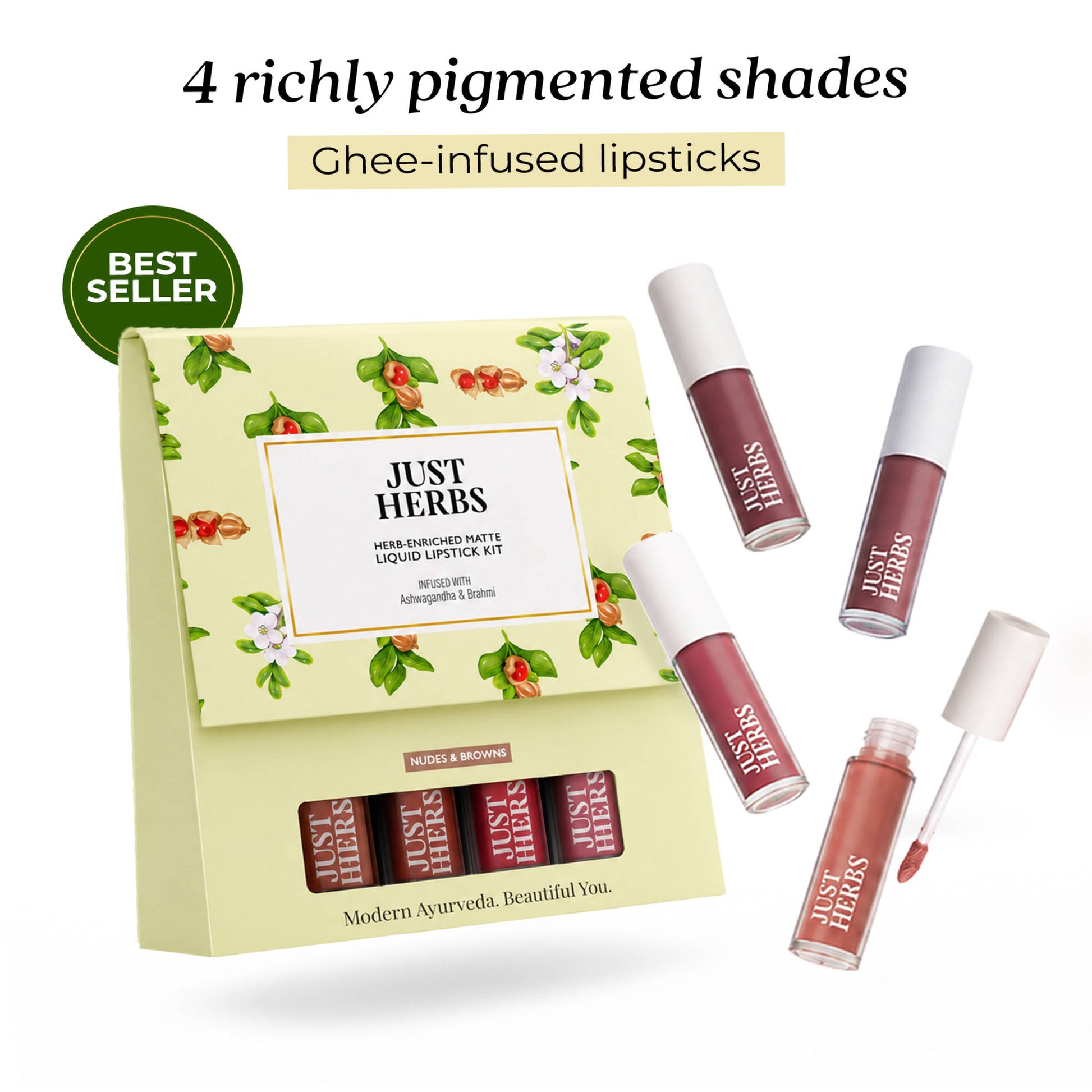 Just Herbs Herb Enriched Matte Liquid Lipstick Kit - Nude & Brown