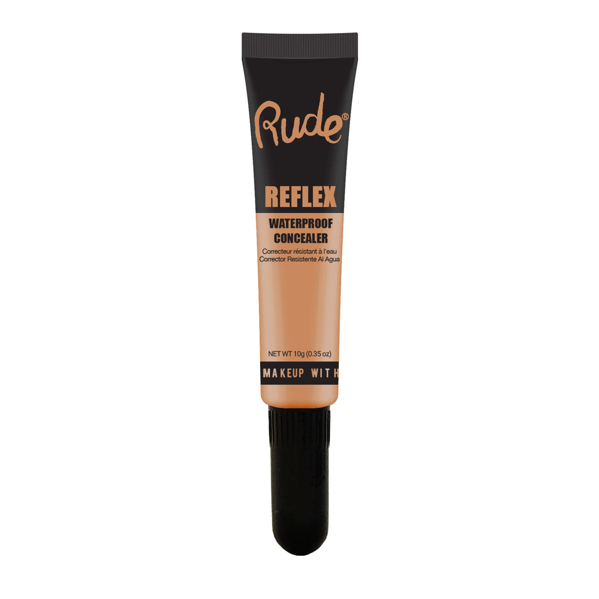 Rude Cosmetics Reflex Waterproof Concealer in Honey 08, showing the tube with the product's packaging and shade label.