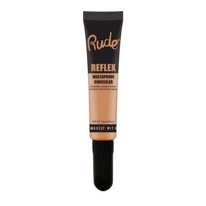 Rude Cosmetics Reflex Waterproof Concealer in Honey 08, showing the tube with the product's packaging and shade label.