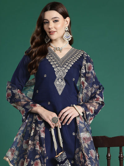 Dhiyona IE Ethnic Motifs Embroidered Zari Kurta With Trousers & Dupatta
