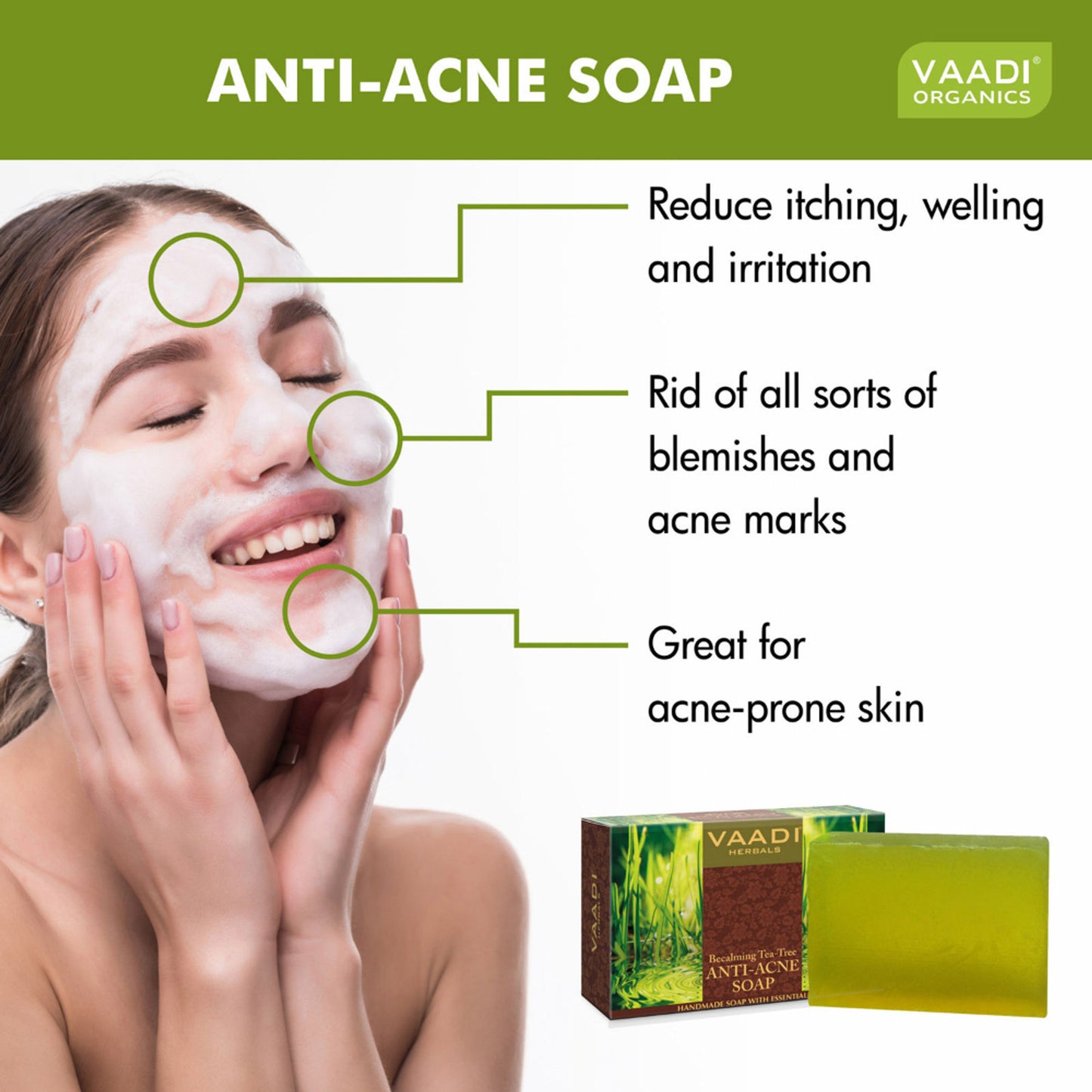 Vaadi Herbals Anti-Acne Soap With Becalming & Tea Tree Oil