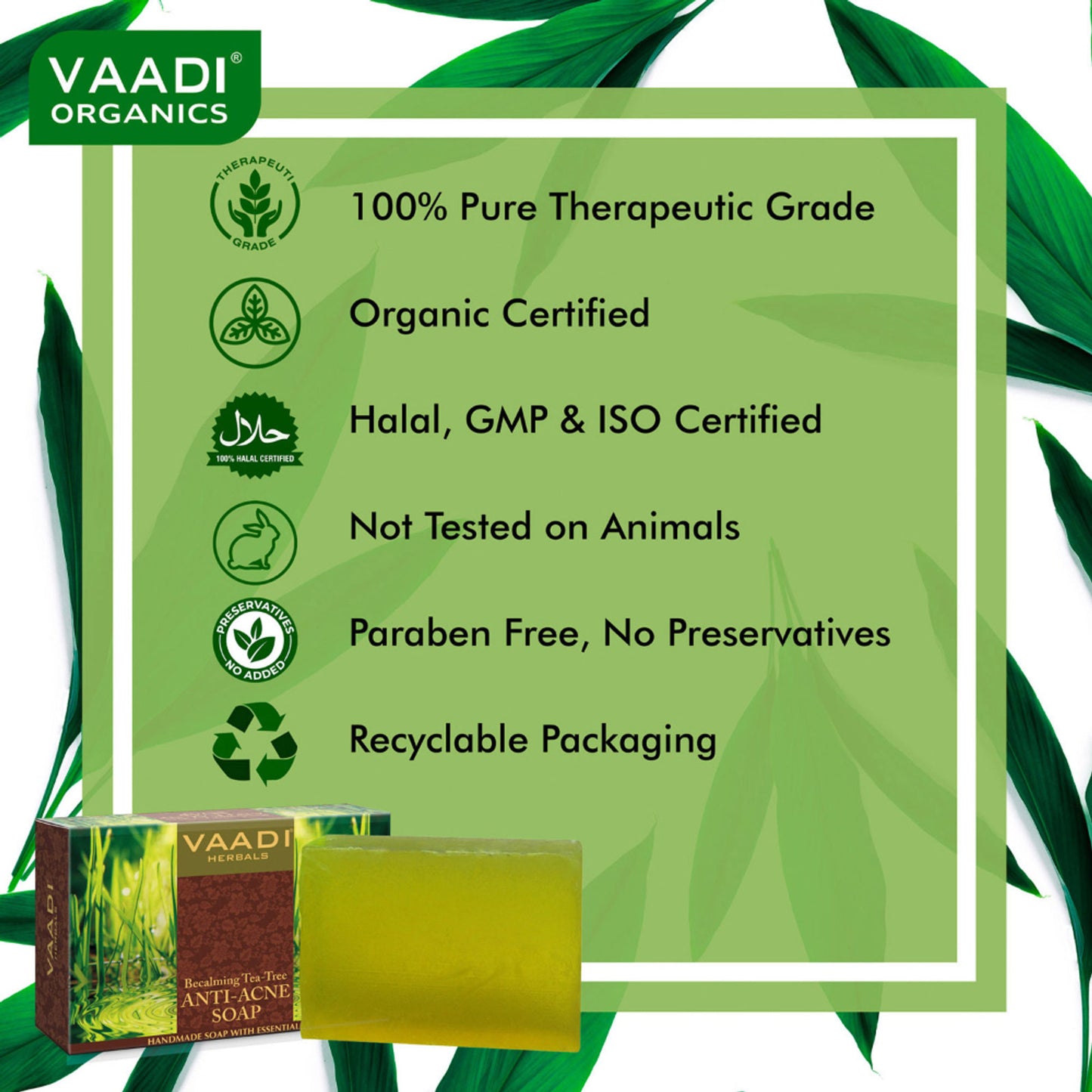 Vaadi Herbals Anti-Acne Soap With Becalming & Tea Tree Oil