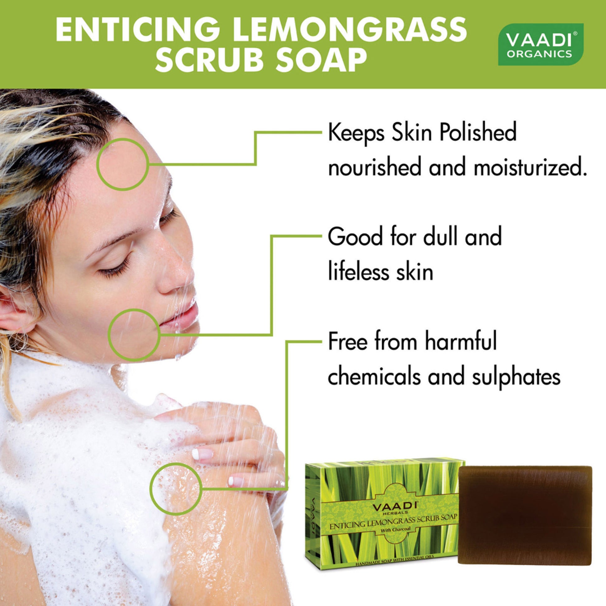 Vaadi Herbals Enticing Lemongrass Scrub Soap With Charcoal