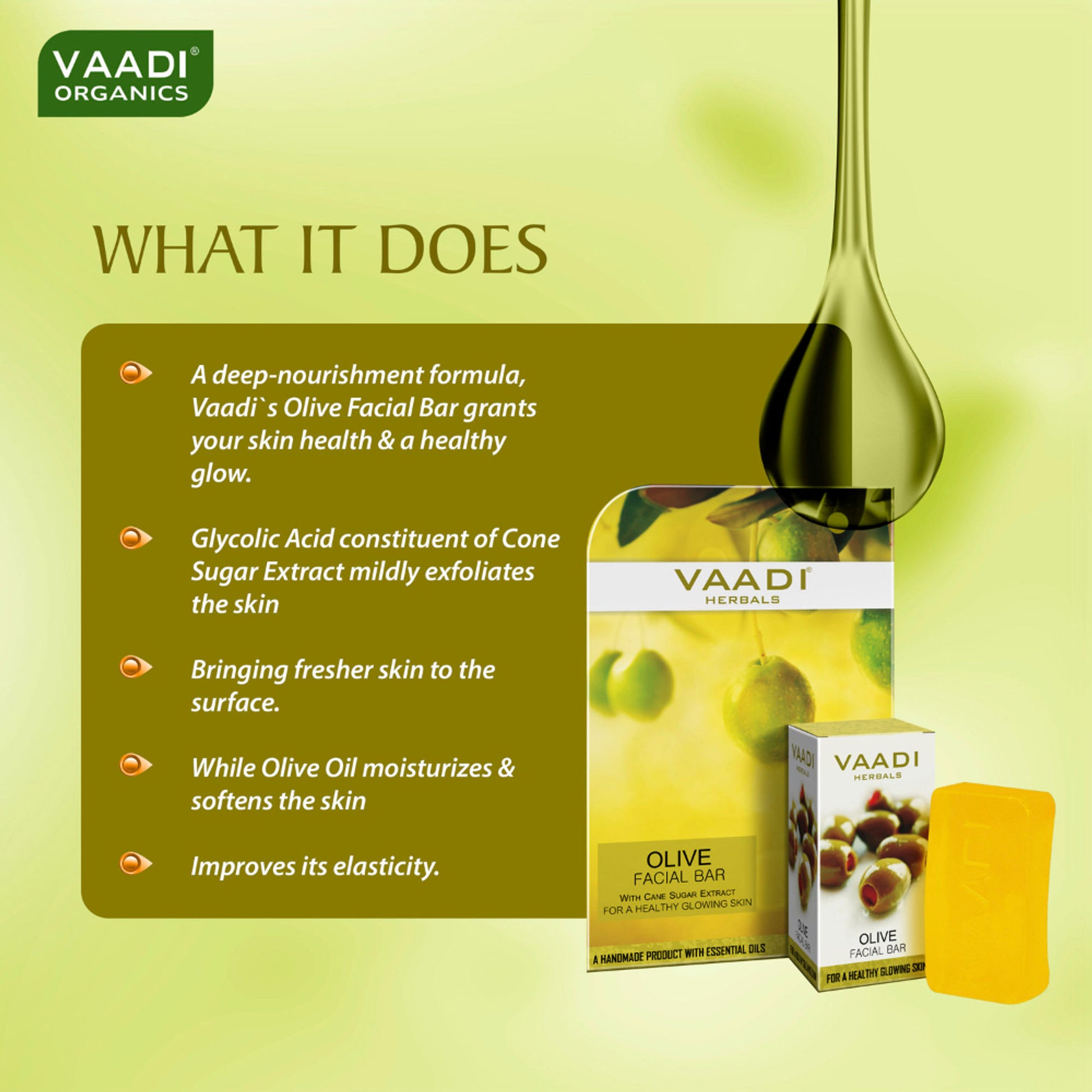 Vaadi Herbals Olive Facial Bar With Cane Sugar Extract