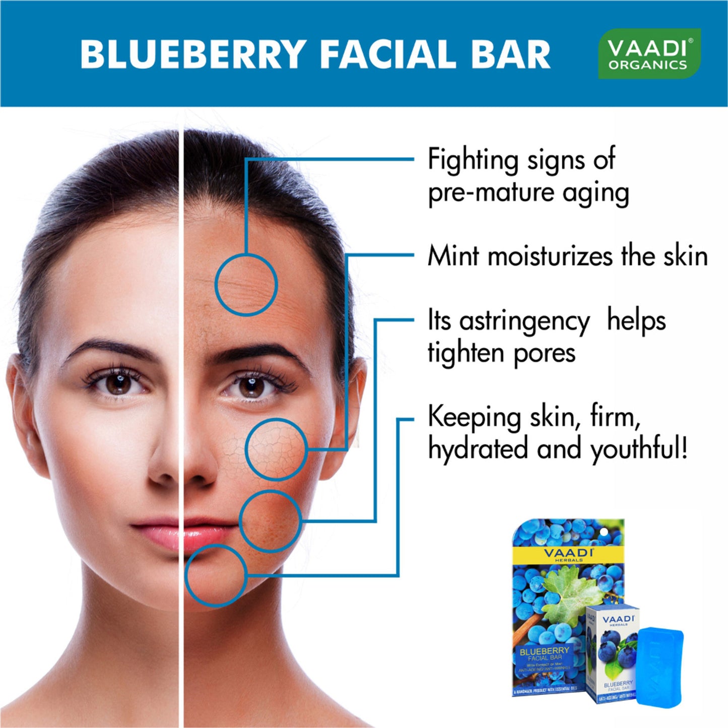 Vaadi Herbals Blueberry Facial Bar With Extract Of Mint Anti-Ageing/Anti Wrinkle