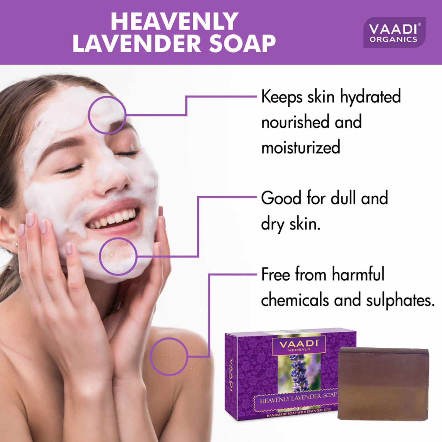 Vaadi Herbals Super Value Pack Of 6 Heavenly Lavender Soap With Essential Oils