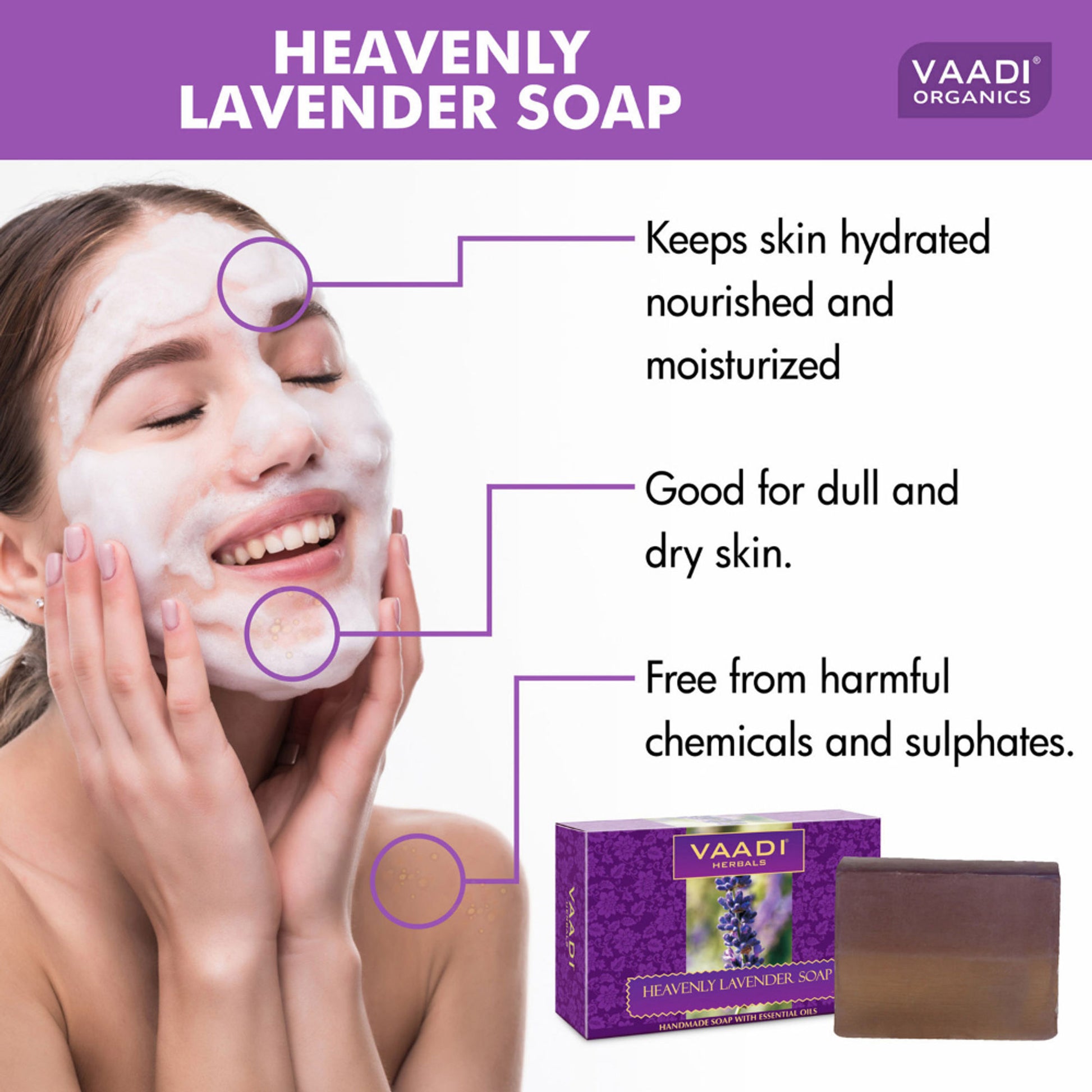 Vaadi Herbals Super Value Pack Of 6 Heavenly Lavender Soap With Essential Oils
