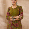 Dhiyona IE Floral Printed Notch Neck Pure Cotton Kurta With Trousers