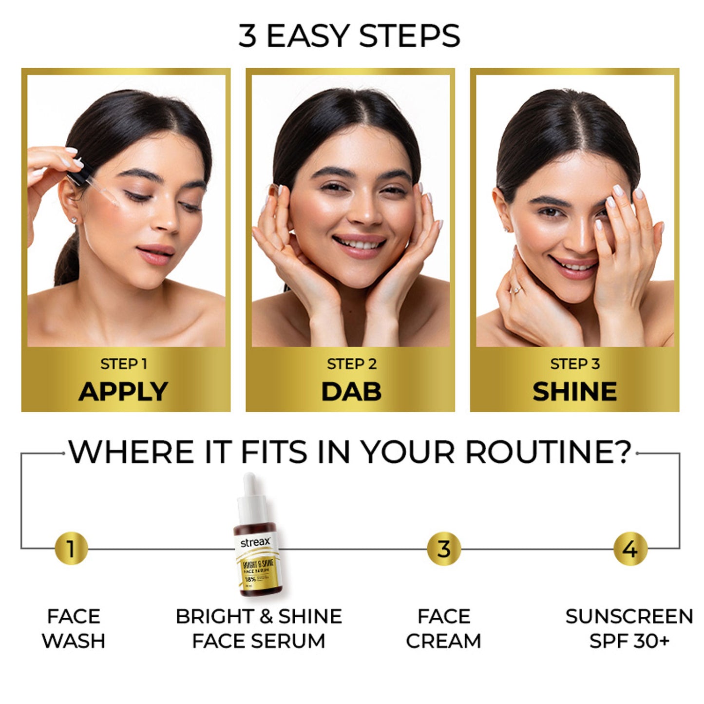 Streax Bright & Shine Face Serum For Brightening, Dark Spots Reduction