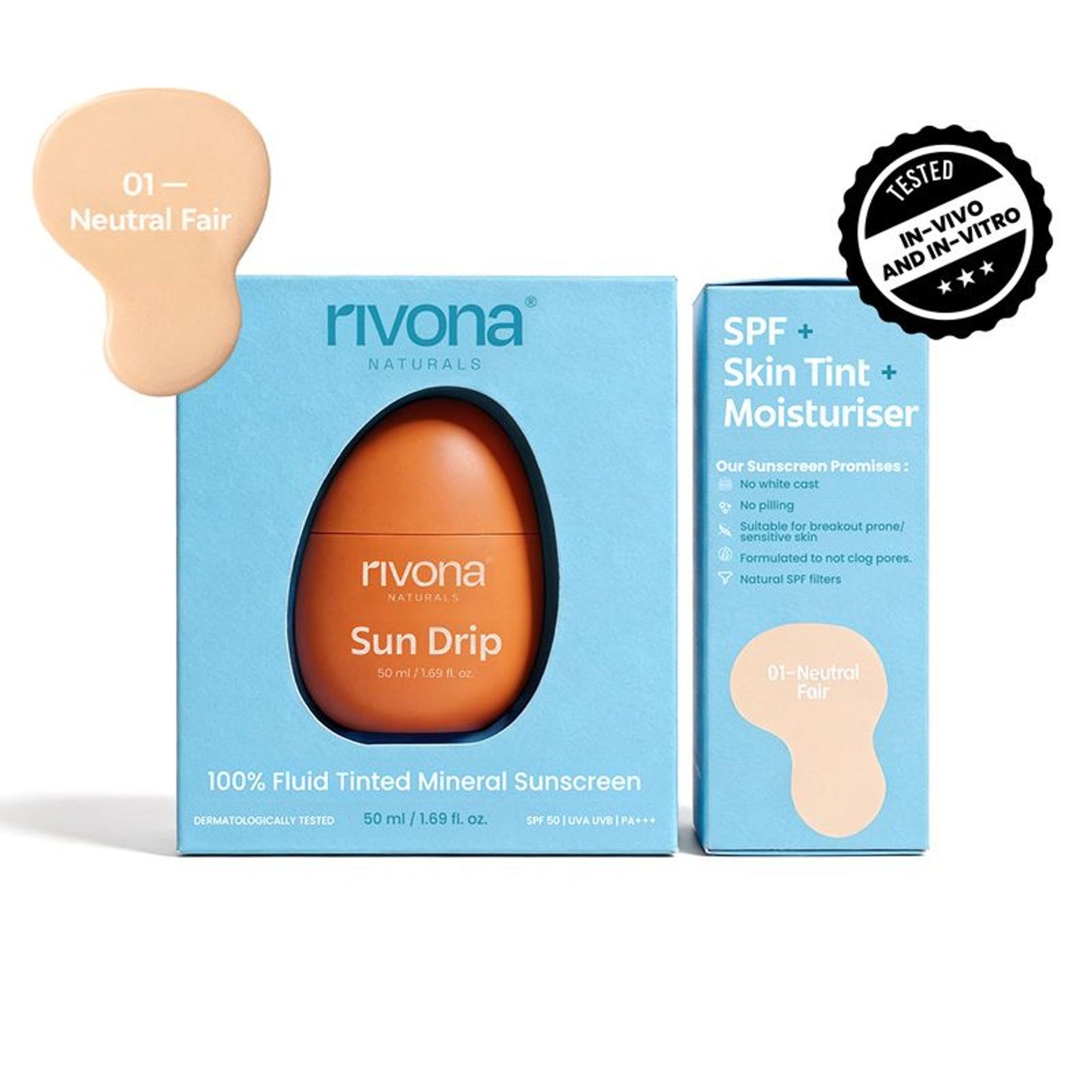 Rivona Naturals Sundrip 100% Mineral Fluid Tinted Sunscreen SPF 50 PA ++ - 01 Neutral Fair