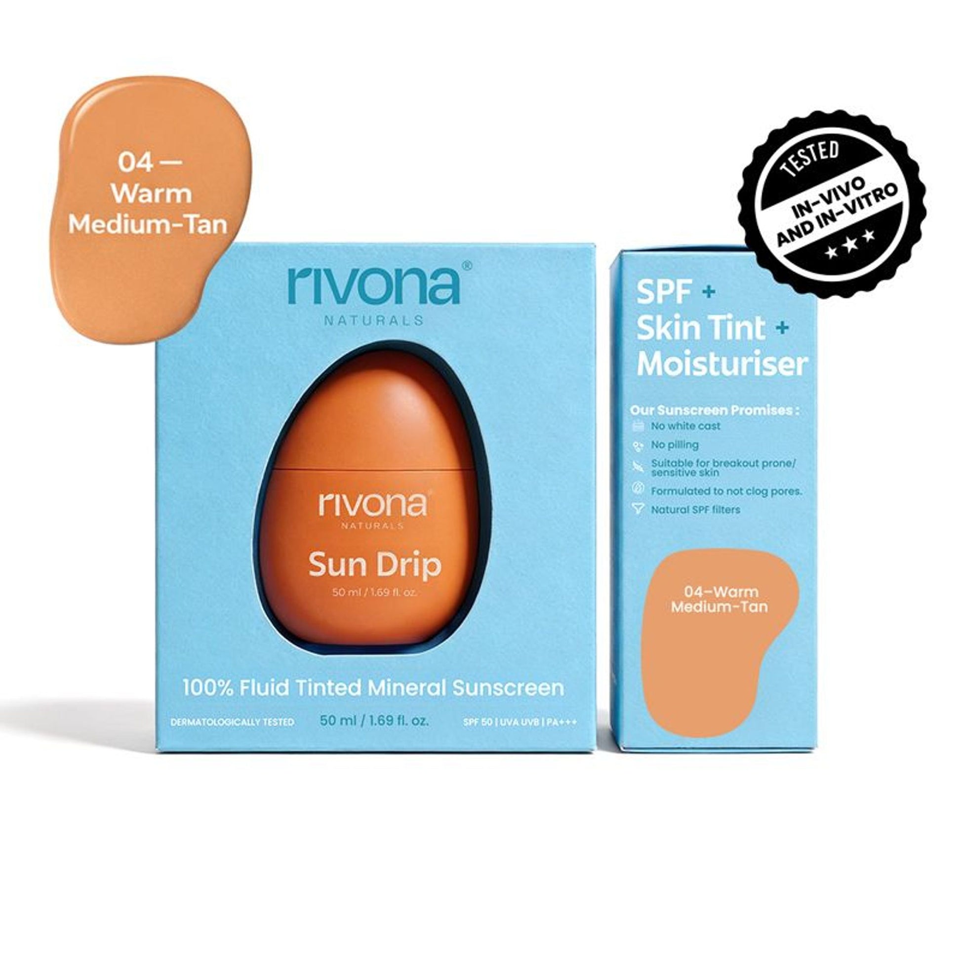 Rivona Naturals Sundrip 100% Mineral Fluid Tinted Sunscreen SPF 50 PA ++ - 04 Warm Medium Tan