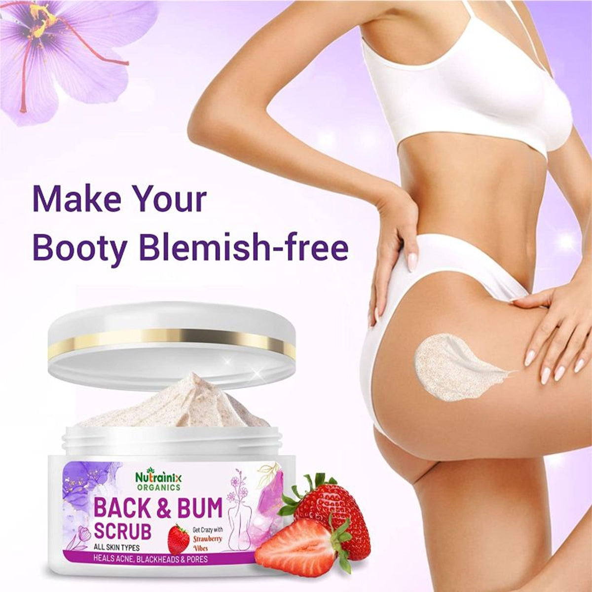 Nutrainix Organics Back & Bum Scrub And Cream Reduce Dark Spots & Acne Removal Combo Set Of 2