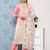 Indyancart VA Women's Pink Ombre Embroidered Sequinned Kurta with Trousers & With Dupatta