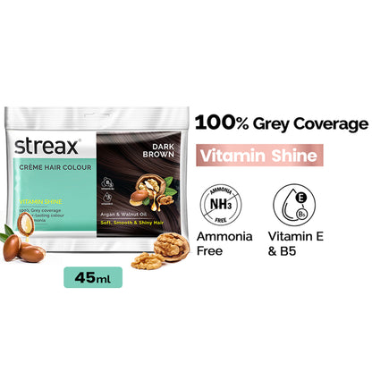 Streax Cream Hair Colour With 100% Grey Coverage & No Ammonia - 3 Dark Brown