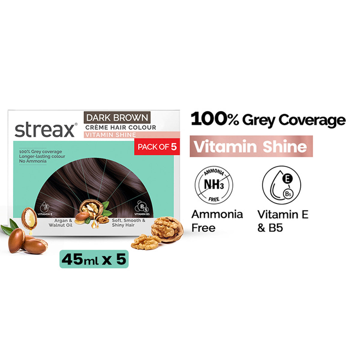 Streax Cream Hair Colour With 100% Grey Coverage & No Ammonia Pack of 5 - 3 Dark Brown