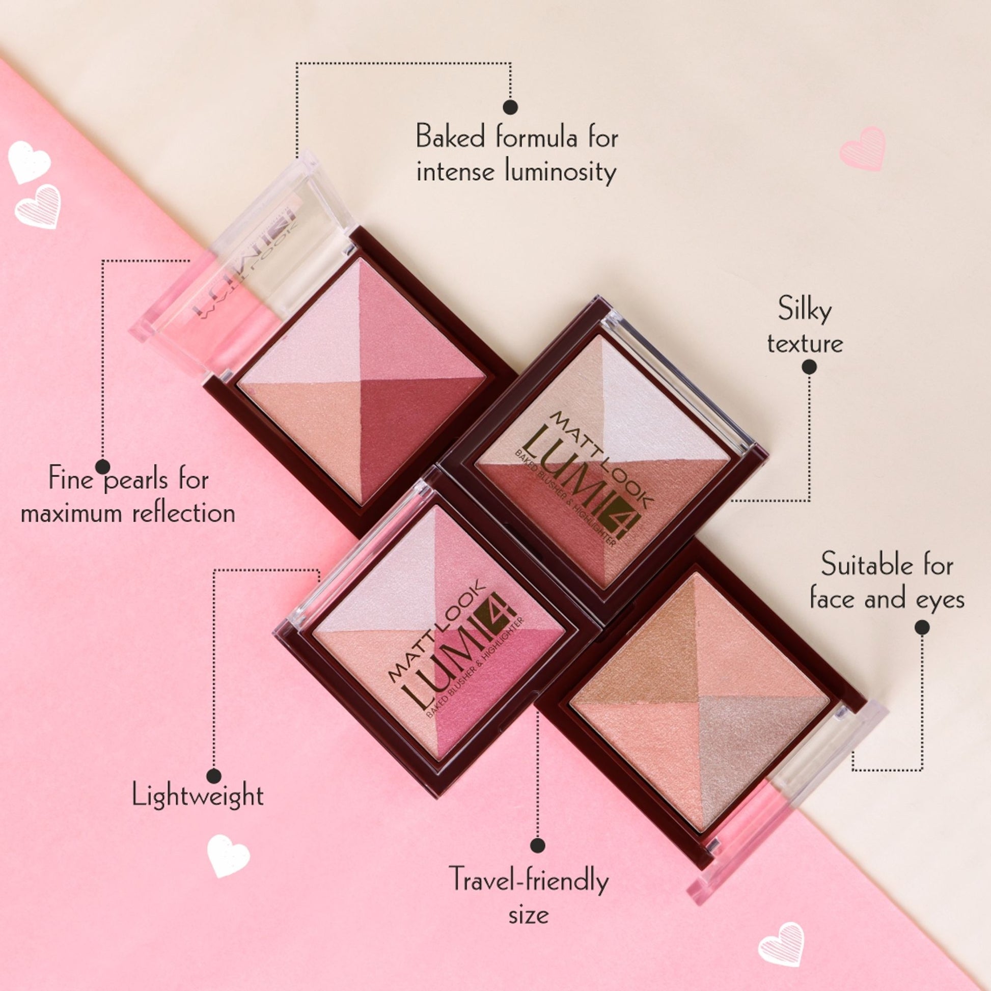 Matt look Lumi 4 Baked Blusher & Highlighter - Dewy Rose